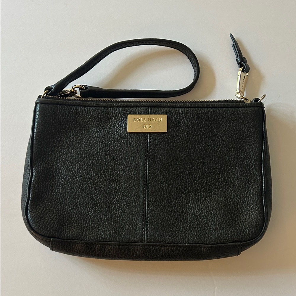 Cole Haan Black Pebbled Leather Wristlet Clutch
